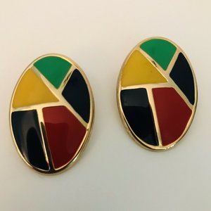 VINTAGE Primary Colors Enamel POST EARRINGS Large